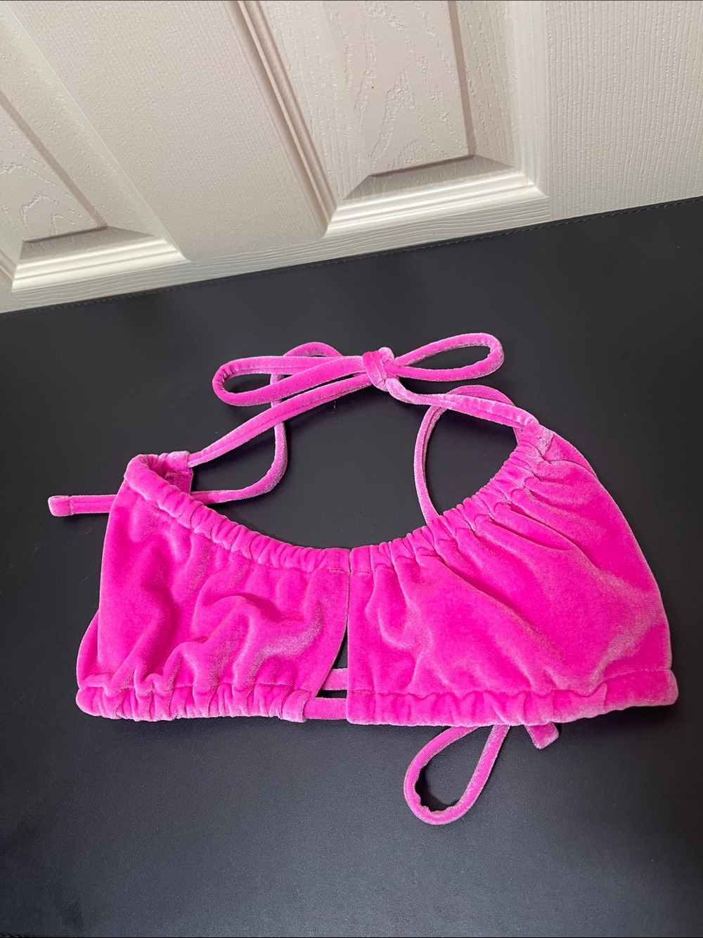Bright Pink Velvet Halter Bikini Top - Women Swim Bikini
